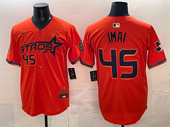 Men's Orange Houston Astros #45 Tatsuya Imai 2025 City Connect With Texas Patch Limited Stitched Baseball Jersey